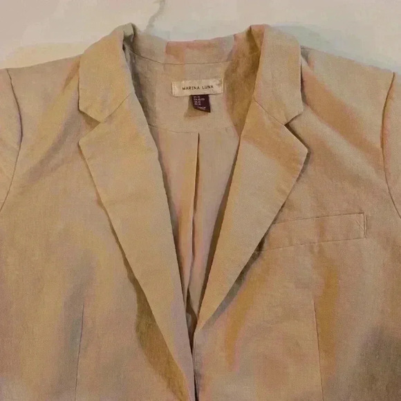 Marina Luna Womens Linen Open Blazer Peach Tan Size XL - Picture 5 of 11